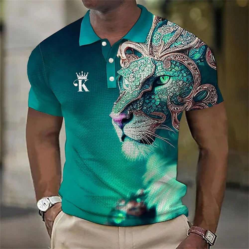 3D Lion Print Men's Polo Shirt