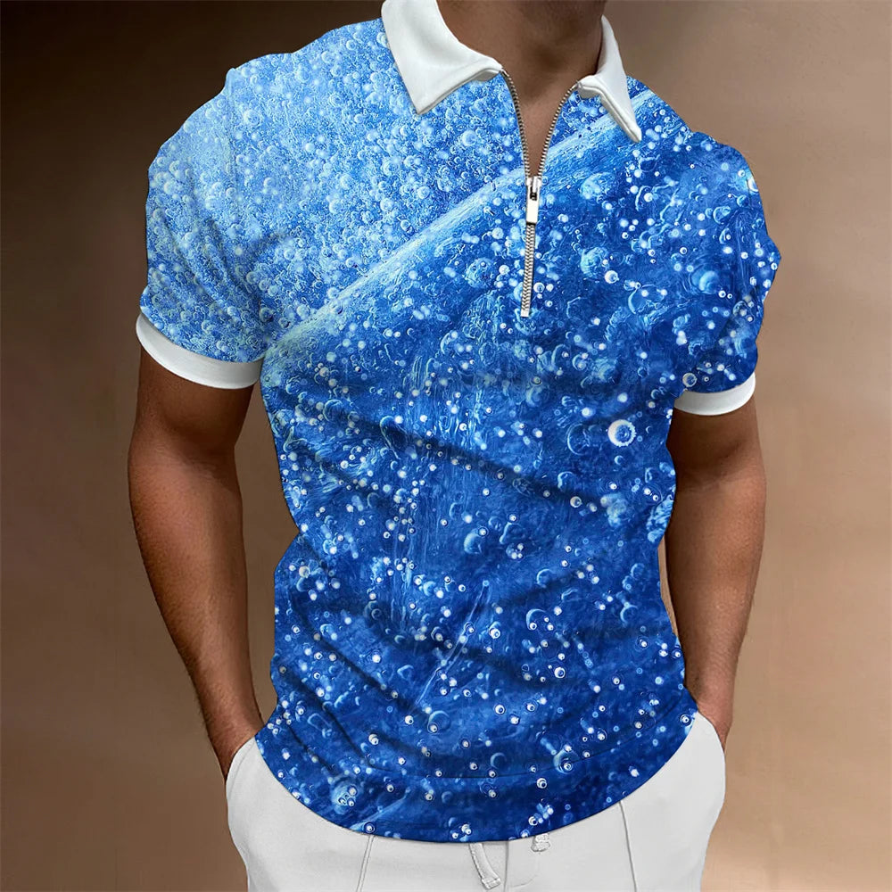 2024 Summer Men's Fashion Polo Shirts - Glacier Pattern Zipper Polo Shirt