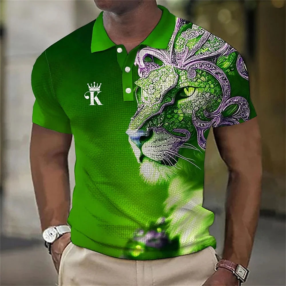 3D Lion Print Men's Polo Shirt