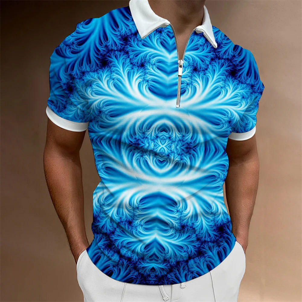 2024 Summer Men's Fashion Polo Shirts - Glacier Pattern Zipper Polo Shirt