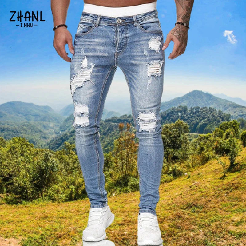 High-Quality Men's Fashion Ripped Jeans - Streetwear Slim Fit