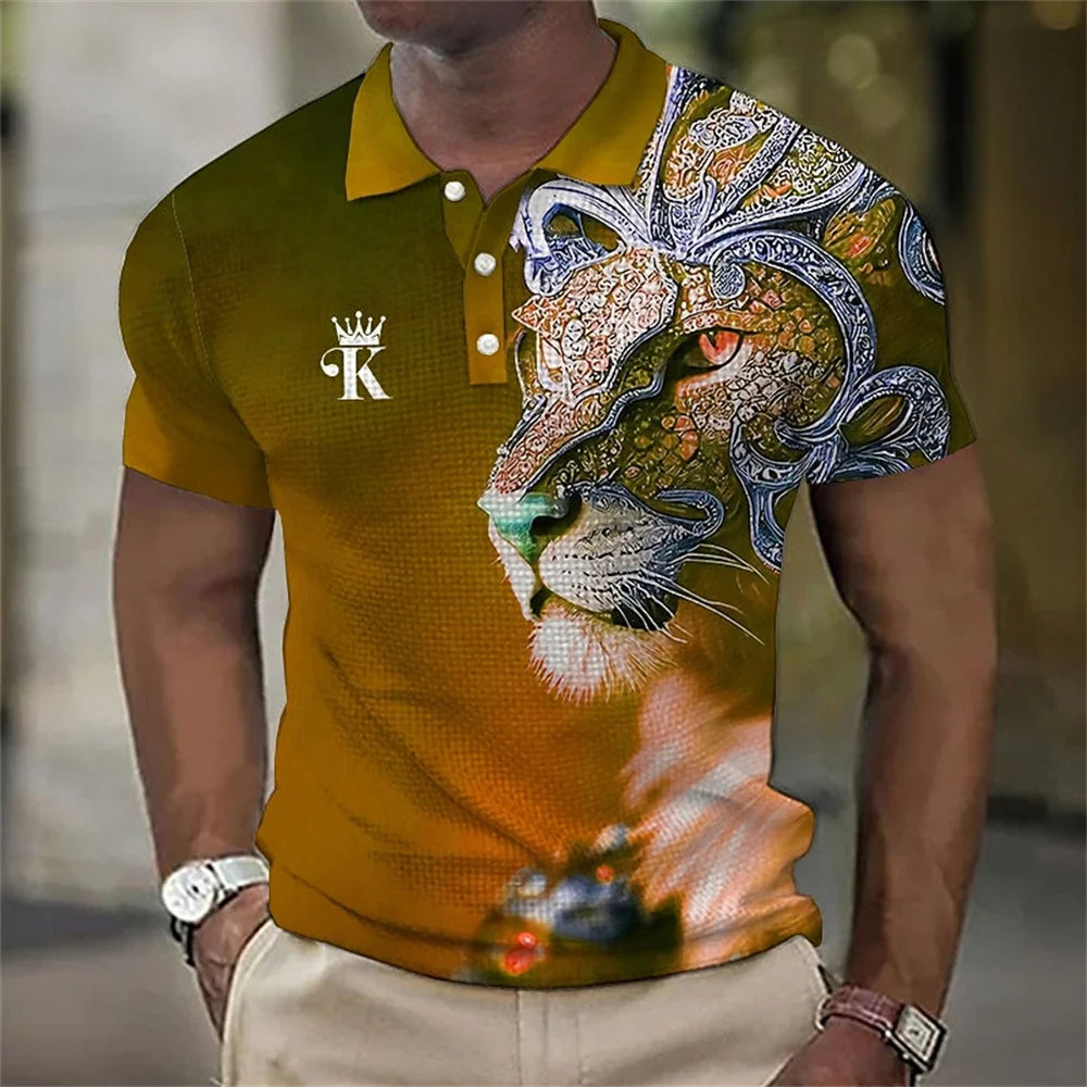 3D Lion Print Men's Polo Shirt