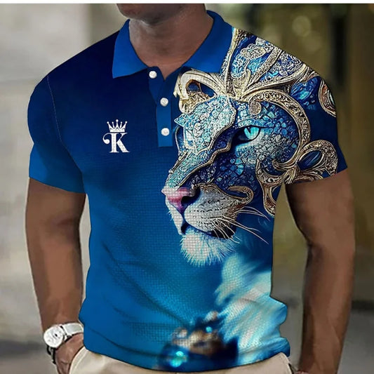 3D Lion Print Men's Polo Shirt