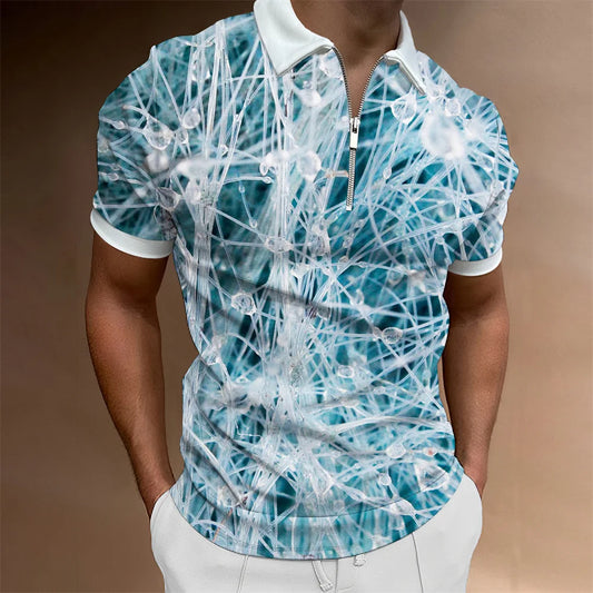 2024 Summer Men's Fashion Polo Shirts - Glacier Pattern Zipper Polo Shirt