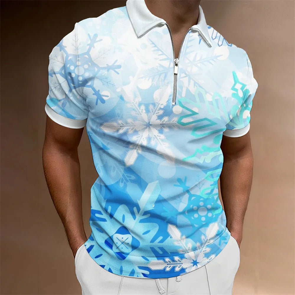 2024 Summer Men's Fashion Polo Shirts - Glacier Pattern Zipper Polo Shirt