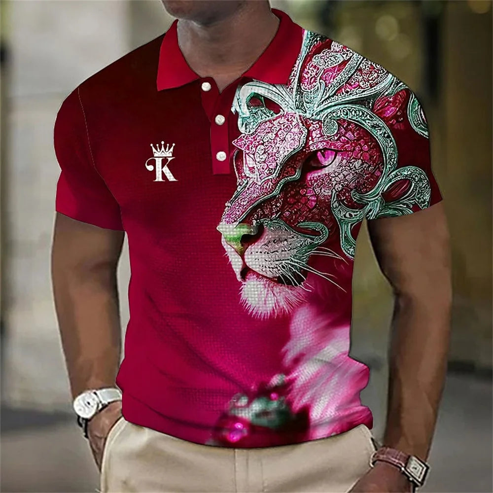 3D Lion Print Men's Polo Shirt